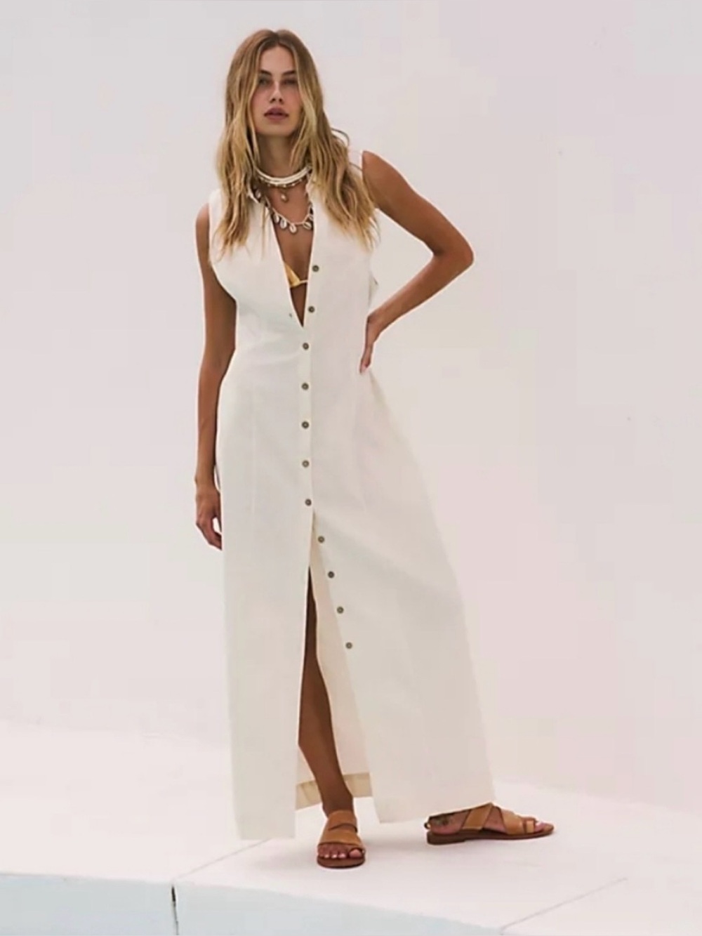 Free People The Essential Shirt Dress in Nilla Cream - Button-Front Maxi Dress